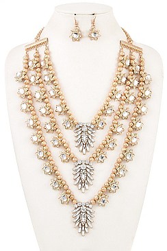 3 LAYERED FLORAL DANGLE NECKLACE SET
