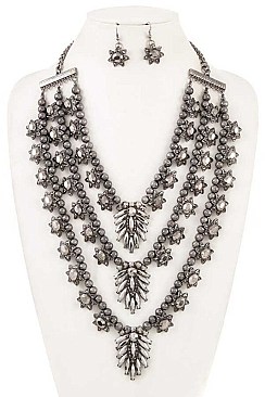 3 LAYERED FLORAL DANGLE NECKLACE SET