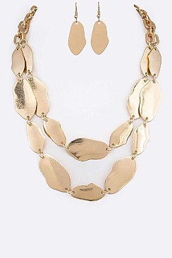 Textured Metal Mix Shape Layer Necklace Set