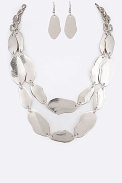 Textured Metal Mix Shape Layer Necklace Set