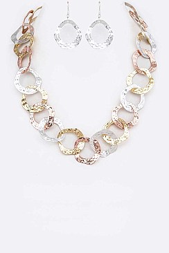 Chain Hammered Ring Necklace Set