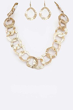 Chain Hammered Ring Necklace Set