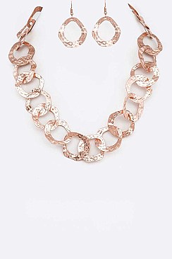 Chain Hammered Ring Necklace Set