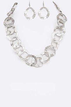 Chain Hammered Ring Necklace Set