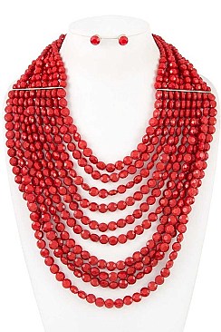 MULTI ROW ROUND BEAD STATEMENT BIB NECKLACE SET