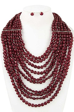 MULTI ROW ROUND BEAD STATEMENT BIB NECKLACE SET