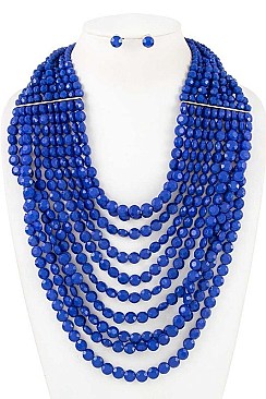 MULTI ROW ROUND BEAD STATEMENT BIB NECKLACE SET