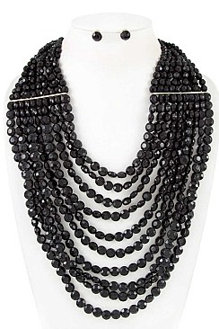 MULTI ROW ROUND BEAD STATEMENT BIB NECKLACE SET