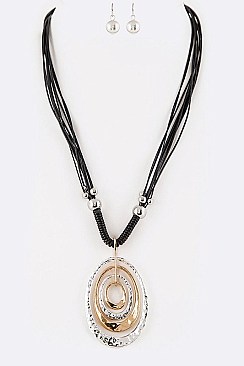 HAMMERED RING PENDANT NECKLACE SET