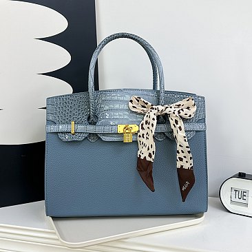 Large Size Scarfed Croc Combo Satchel Handbag