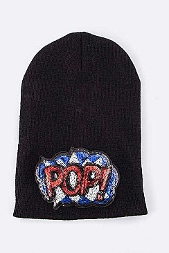 Trendy Sequined POP! Patch Beanie LA-EMH8500
