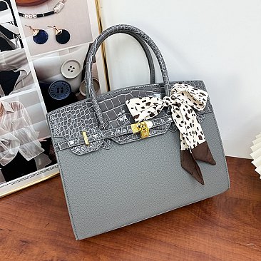 Large Size Scarfed Croc Combo Satchel Handbag