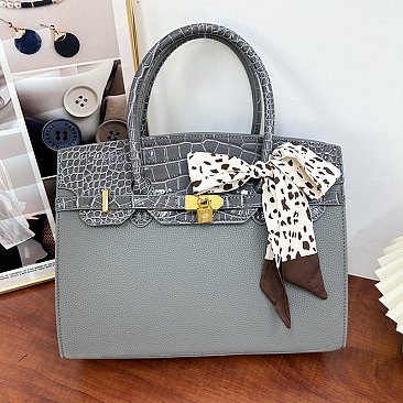 Large Size Scarfed Croc Combo Satchel Handbag