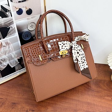 Large Size Scarfed Croc Combo Satchel Handbag