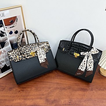 Large Size Scarfed Croc Combo Satchel Handbag