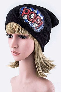 Trendy Sequined POP! Patch Beanie LA-EMH8500