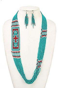 CROSS PATTERN BEADS NECKLACE SET