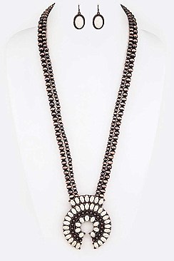 Navajo Beads Squash Blossom Long Necklace Set