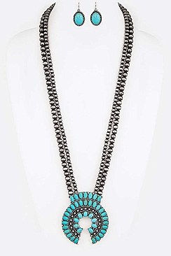 Navajo Beads Squash Blossom Long Necklace Set