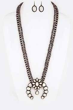 NAVAJO BEADS SQUASH BLOSSOM STATEMENT NECKLACE SET