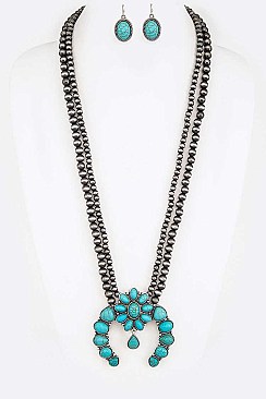 NAVAJO BEADS SQUASH BLOSSOM STATEMENT NECKLACE SET
