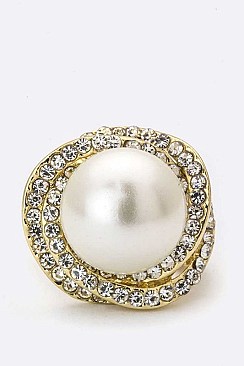 Elegant Pearl & Crystals Stretch Ring LARB2075