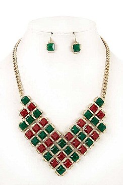 SQUARE GEM BIB NECKLACE SET
