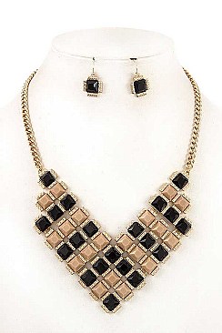 SQUARE GEM BIB NECKLACE SET