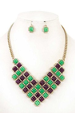 SQUARE GEM BIB NECKLACE SET