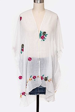 Flower Embroidered Kimono Cardigan