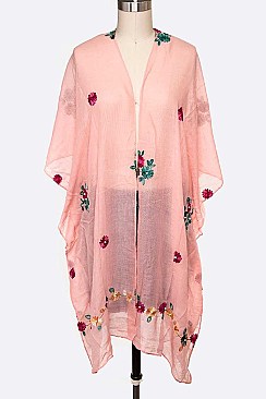 Flower Embroidered Kimono Cardigan