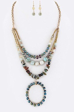 STONE BEADS NUGGETS PENDANT NECKLACE SET