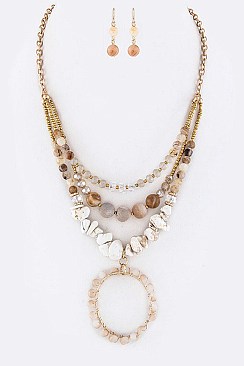 STONE BEADS NUGGETS PENDANT NECKLACE SET