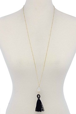 TASSELED TEARDROP CHARM LONG NECKLACE