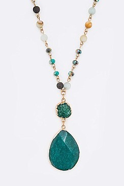 Semi-Precious Druzy Stone Pendant Necklace LA-CN4095