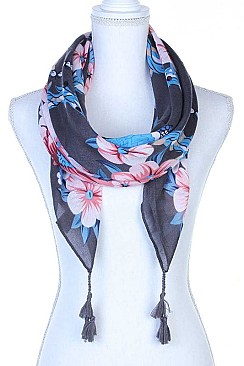 TASSELED FLORAL LONG SCARF
