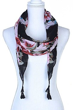 TASSELED FLORAL LONG SCARF