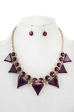 LINKED TRIANGLES & GEM BIB NECKLACE SET