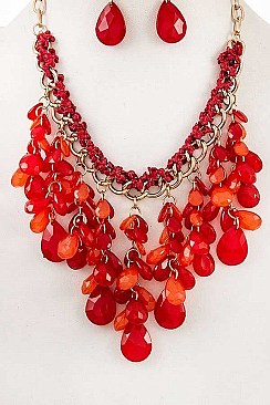 CHAIN & CLUSTERED BEADS BIB NECKLACE SET