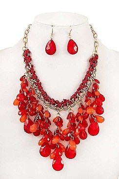 CHAIN & CLUSTERED BEADS BIB NECKLACE SET