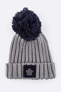 Stylish Star Patch PomPom Knit Beanie LA-WH023
