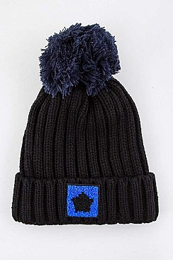 Stylish Star Patch PomPom Knit Beanie LA-WH023
