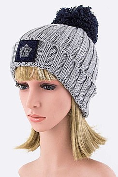 Stylish Star Patch PomPom Knit Beanie LA-WH023