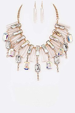 ELEGANT BAGUETTE STATEMENT NECKLACE SET