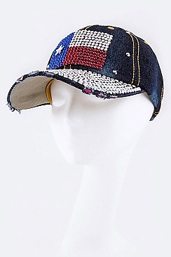 Crystal Texas Flag Embellished Fashion Denim Cap LA-HT277X008
