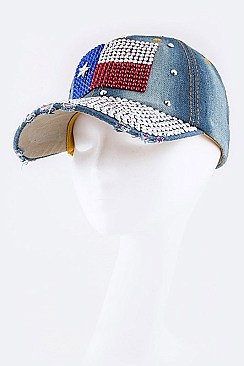 Crystal Texas Flag Embellished Fashion Denim Cap LA-HT277X008