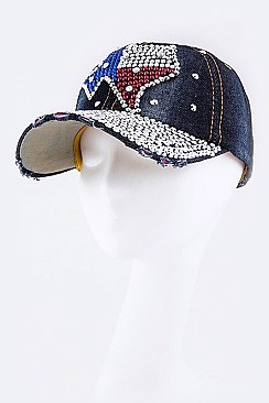 Crystal Texas Map Embellished Fashion Denim Cap LA-HT277X001A