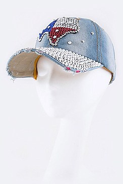 Crystal Texas Map Embellished Fashion Denim Cap LA-HT277X001A