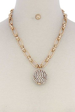 RHINESTONE BALL METAL PENDANT FASHION NECKLACE JY-MS-8578