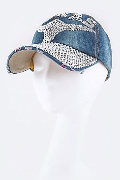 Crystal TEXAS Embellished Fashion Denim Cap LA-HT227X002